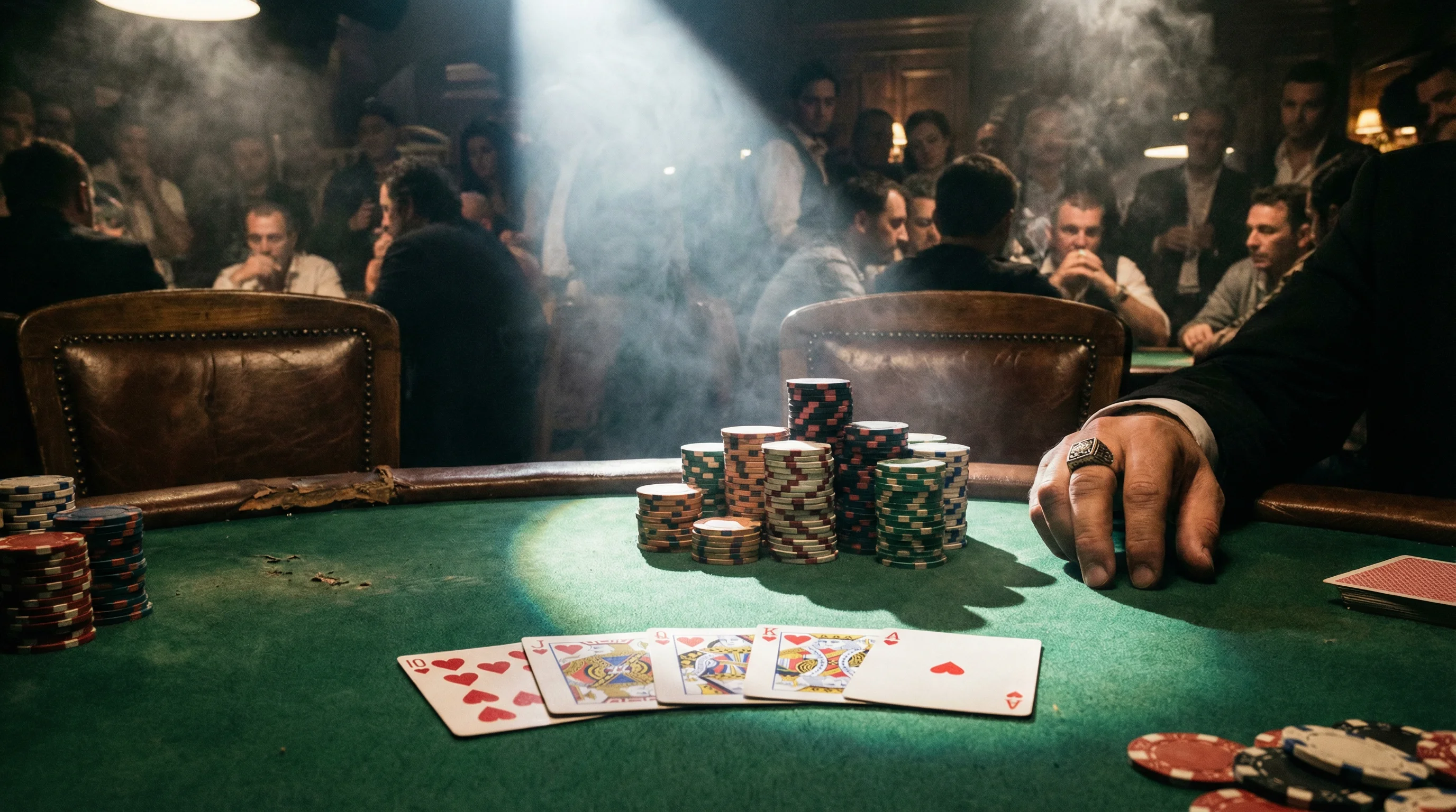 Mesa de póker Texas Hold'em con cartas y fichas